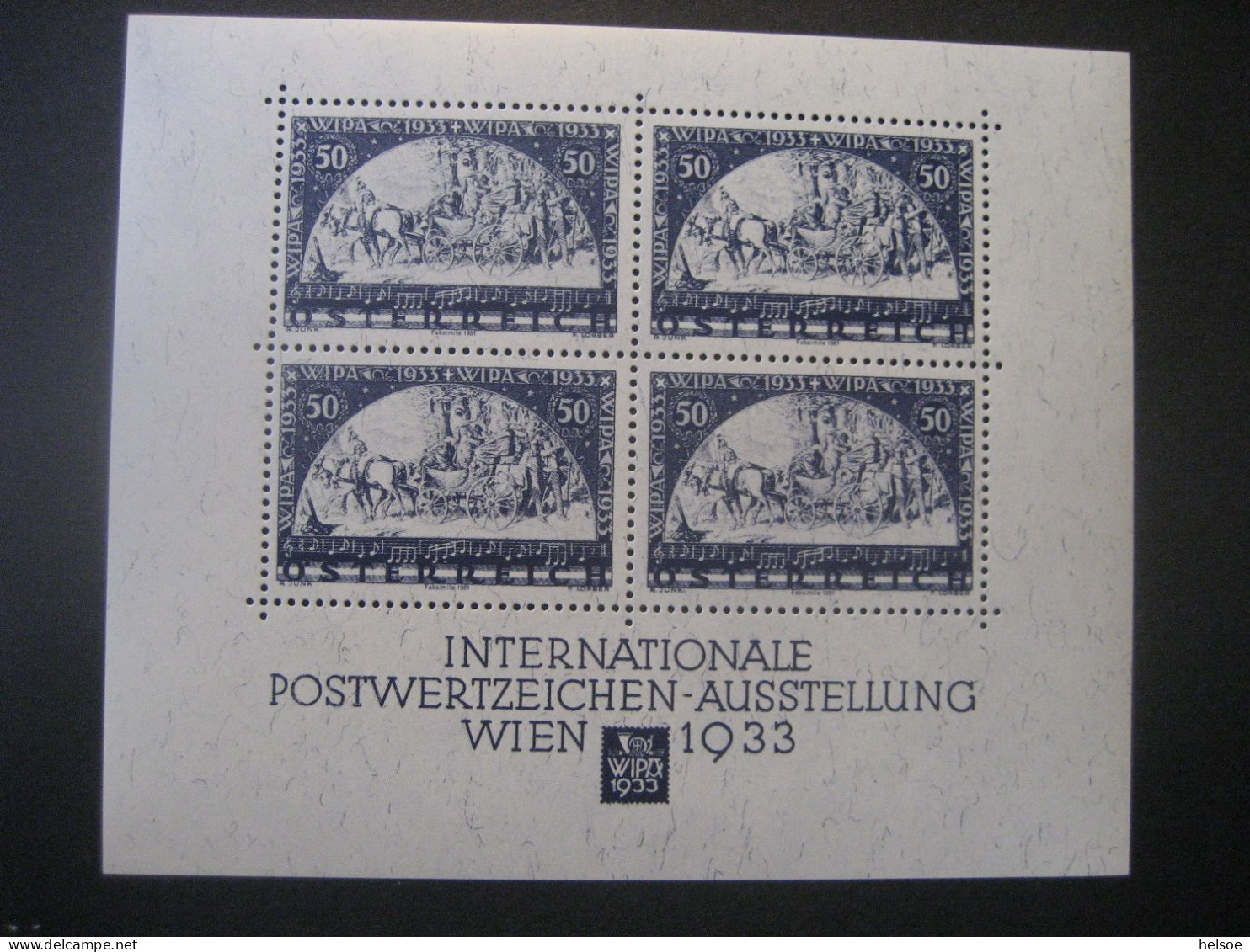 Österreich 1933- WIPA-Block Faksimile Von 1981 Ungebraucht - Nuevos