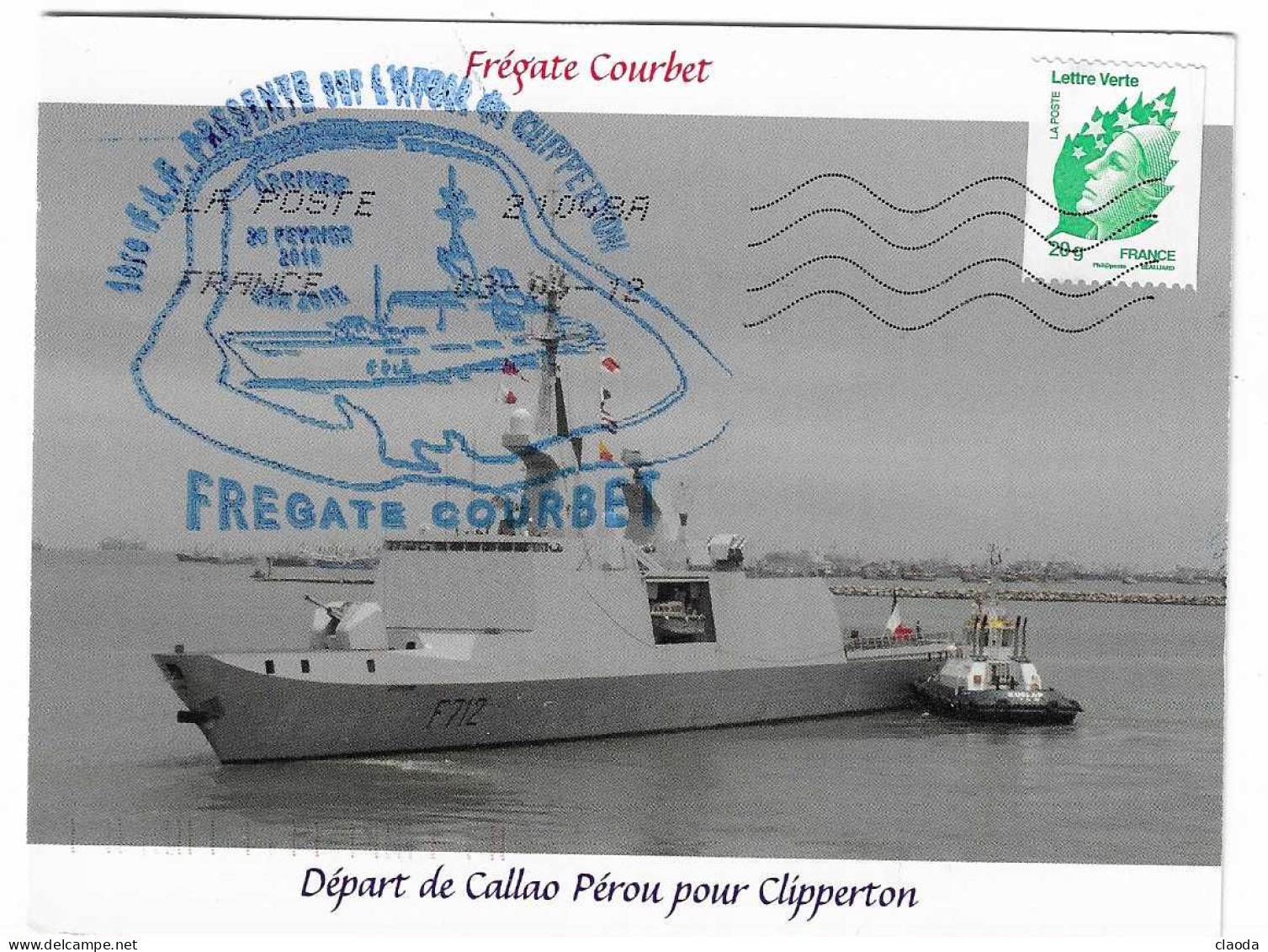 X340 - CP -  FREGATE COURBET - CLIPPERTON  Février 2010) AVEC  La JEANNE D'ARC - Poste Navale