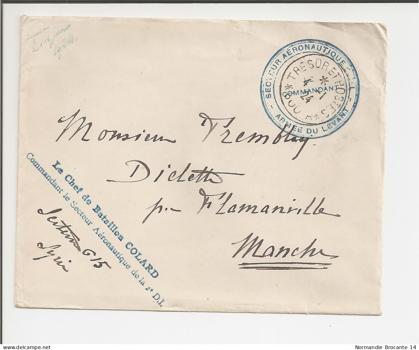 Lettre Avec Cachet Secteur Aéronautique De La 2ème DI (Armée Du Levant En Syrie)  En 1924 - Armée De L'Air - Dokumente