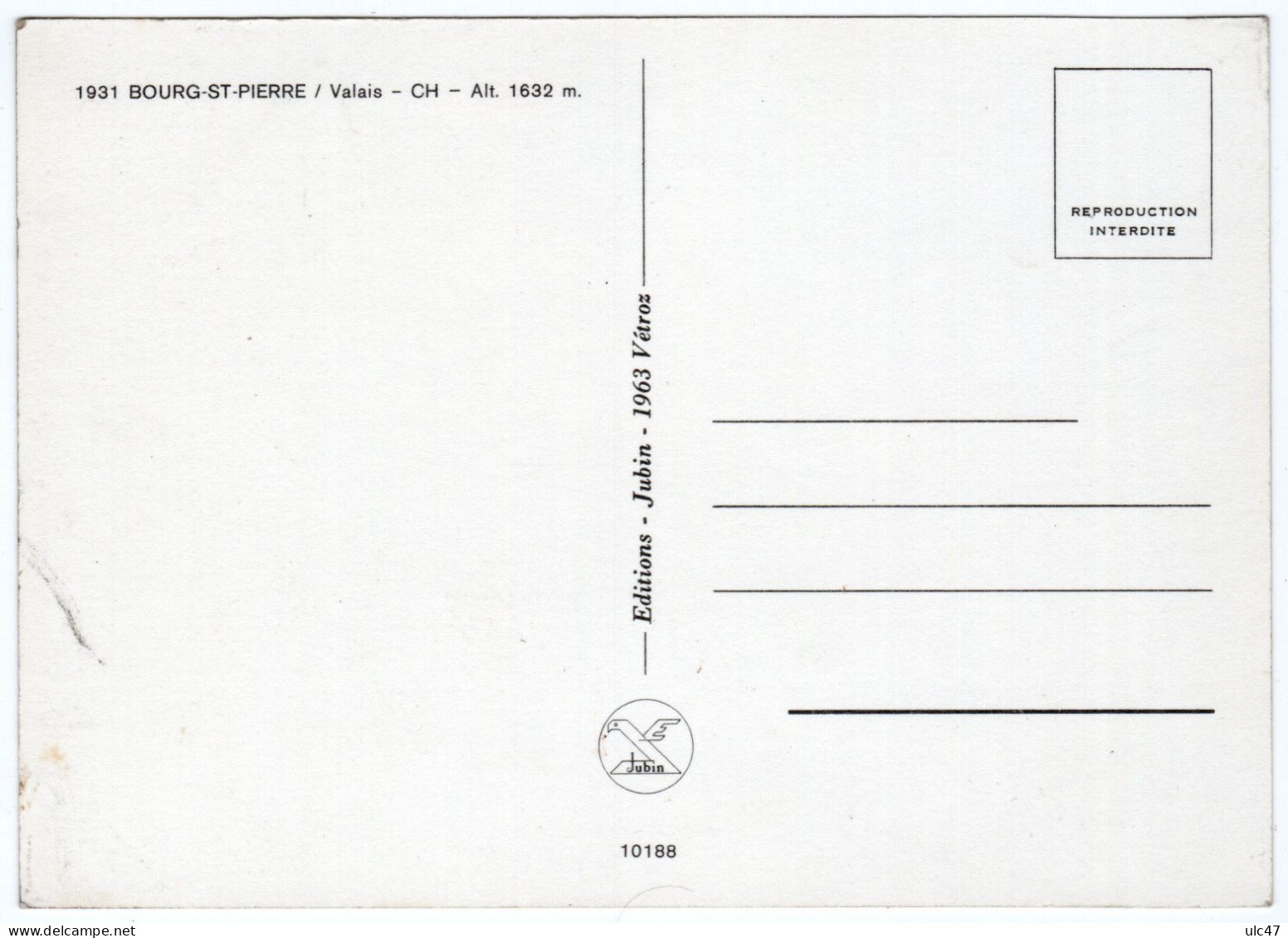 - BOURG-ST-PIERRE / Valais. Alt. 1632 M. - Scan Verso - - Bourg-Saint-Pierre 