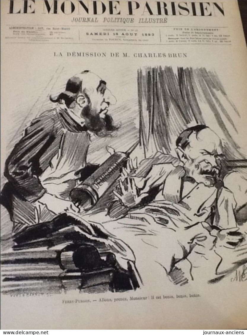 1883 LE MONDE PARISIEN - Charles BRUN Et Jules FERRY - ÉMEUTES EN ESPAGNE - FOIRE LITTÉRAIRE  MARSEILLE = SARDOU - Revues Anciennes - Avant 1900