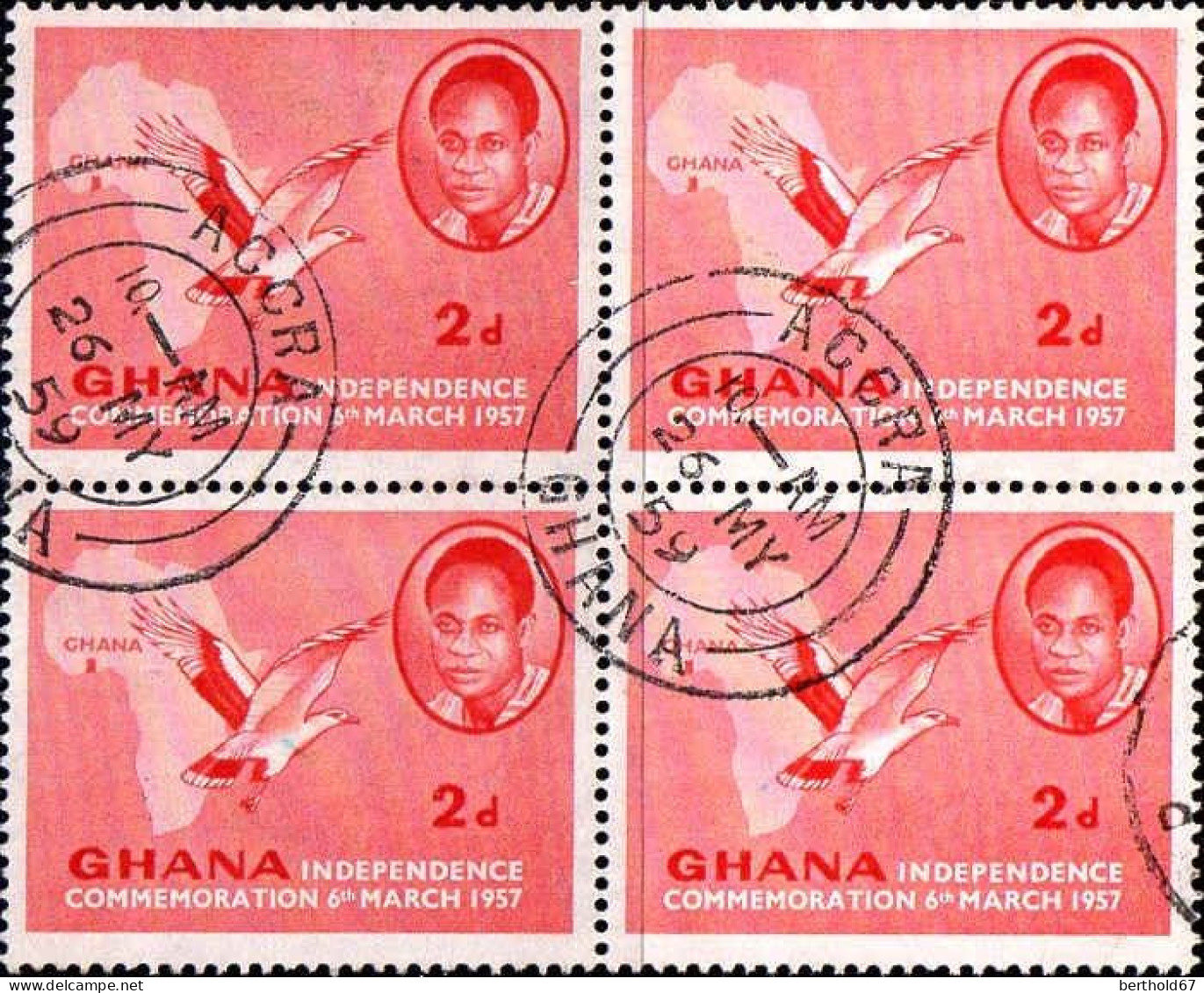 Ghana Poste Obl Yv:  10 Mi: Président Nkrumah Bloc De 4 (TB Cachet à Date) - Ghana (1957-...)