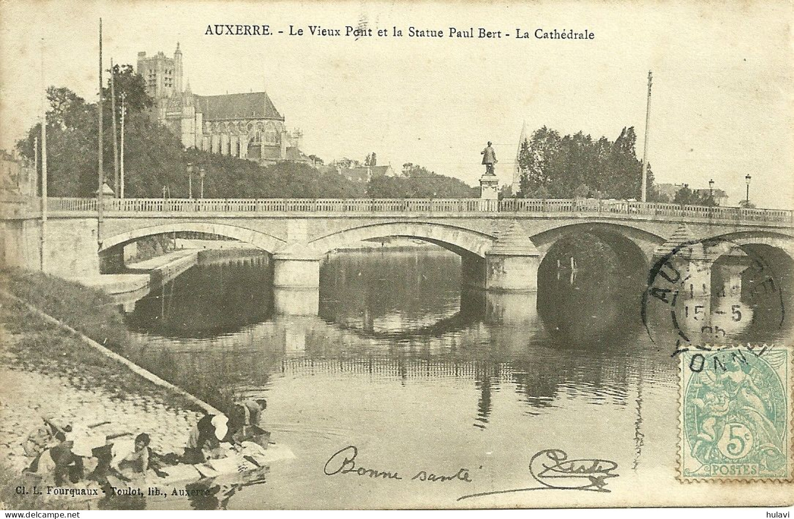 89  AUXERRE - LE VIEUX PONT ET LA STATUE PAUL BERT - LA CATHEDRALE (ref 9263) - Auxerre