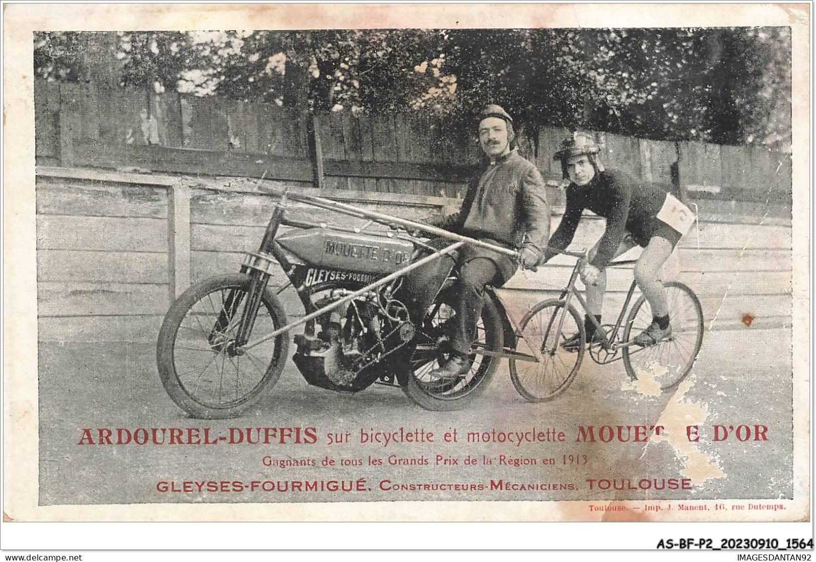 AS#BFP2-31-0783 - TOULOUSE ARDOUREL-DUFFIS Sur Bicyclette Et Motocyclette - Carte Vendue En L'état MOTO MOUETTE D OR - Toulouse