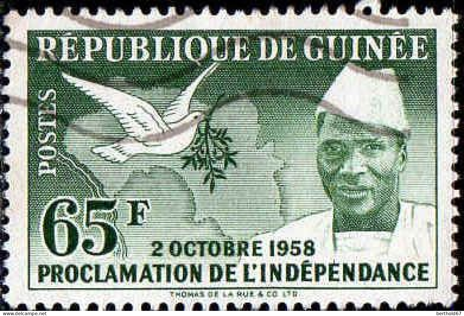 Guinée (Rep) Poste Obl Yv:   6 Mi:6 Président Sékou Touré & Colombe (Lign.Ondulées) - República De Guinea (1958-...)