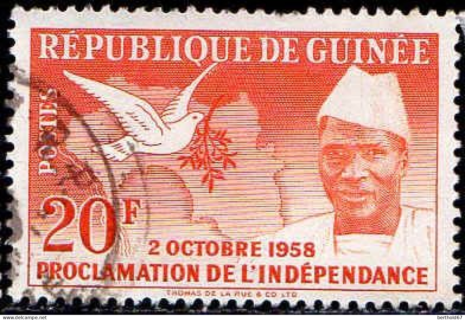 Guinée (Rep) Poste Obl Yv:   5 Mi:5 Président Sékou Touré & Colombe (Beau Cachet Rond) - Guinea (1958-...)