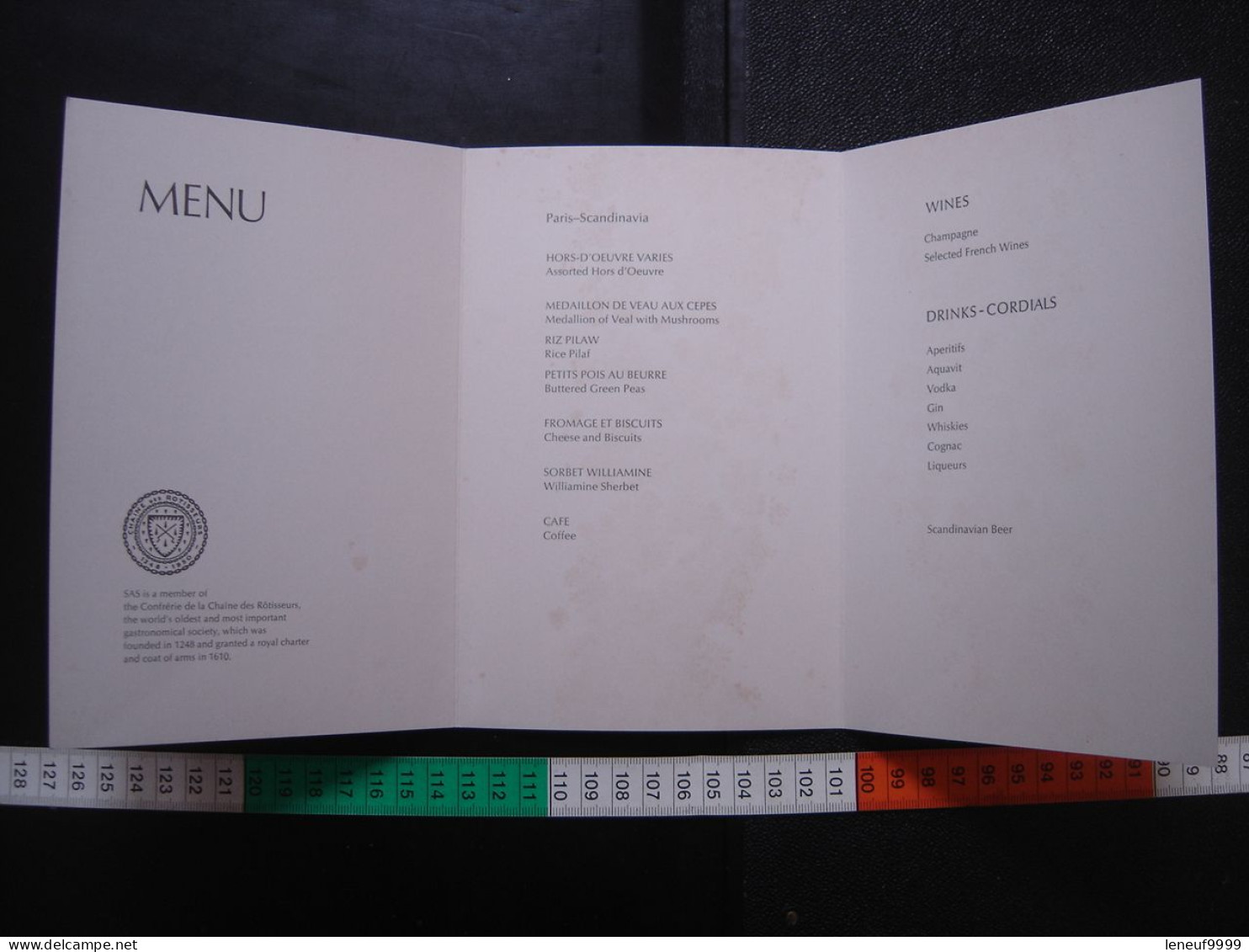 Menu SAS SCANDINAVIAN AIR LINES Vol Paris Scandinavia COSTUMES Yvind Hansen - Menus