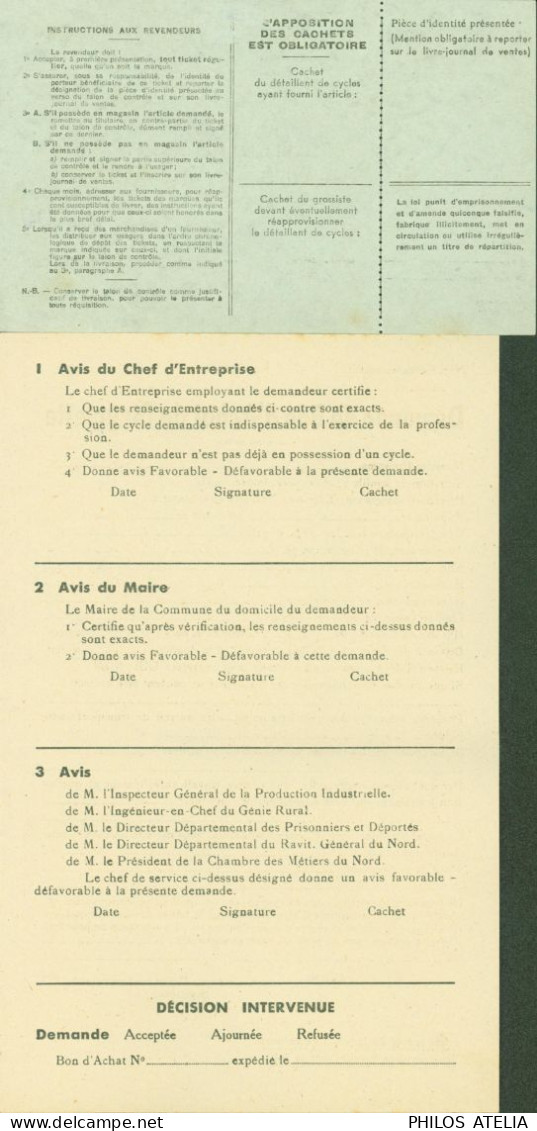 Guerre 40 Formulaire Neuf Demande De Bon D'achat De Bicyclette + Ticket Pour Achat Enveloppe Vélo Wolber - Guerre De 1939-45