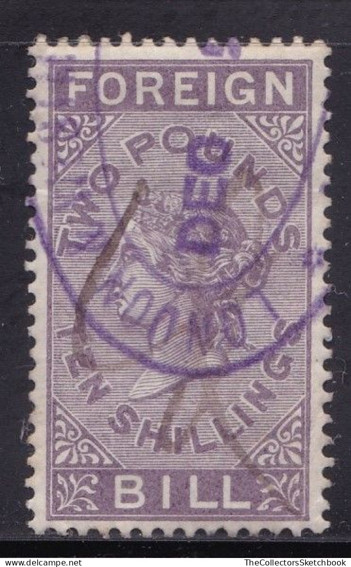 GB  QV  Fiscals / Revenues Foreign Bill £2/10 Lilac -  Good Heavy Used - Fiscaux