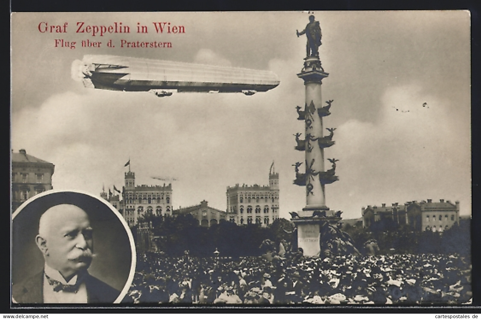 AK Wien, Graf Zeppelin Fliegt über D. Praterstern  - Aeronaves