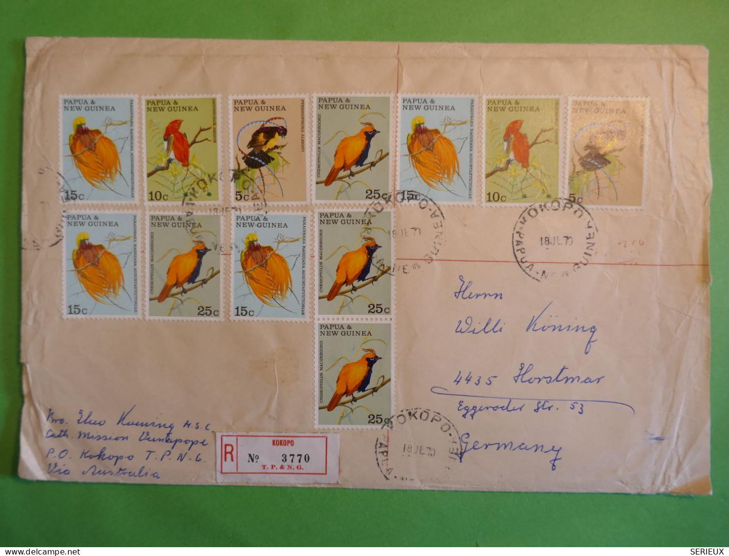 DO14 MAGNIFIQUE . PAPUA NEW GUINEA   FINE RARE  LETTER  1970 KOKOPO A HORTSMAR GERMANY ++ AFF. GREAT +++++ - Papua Nuova Guinea