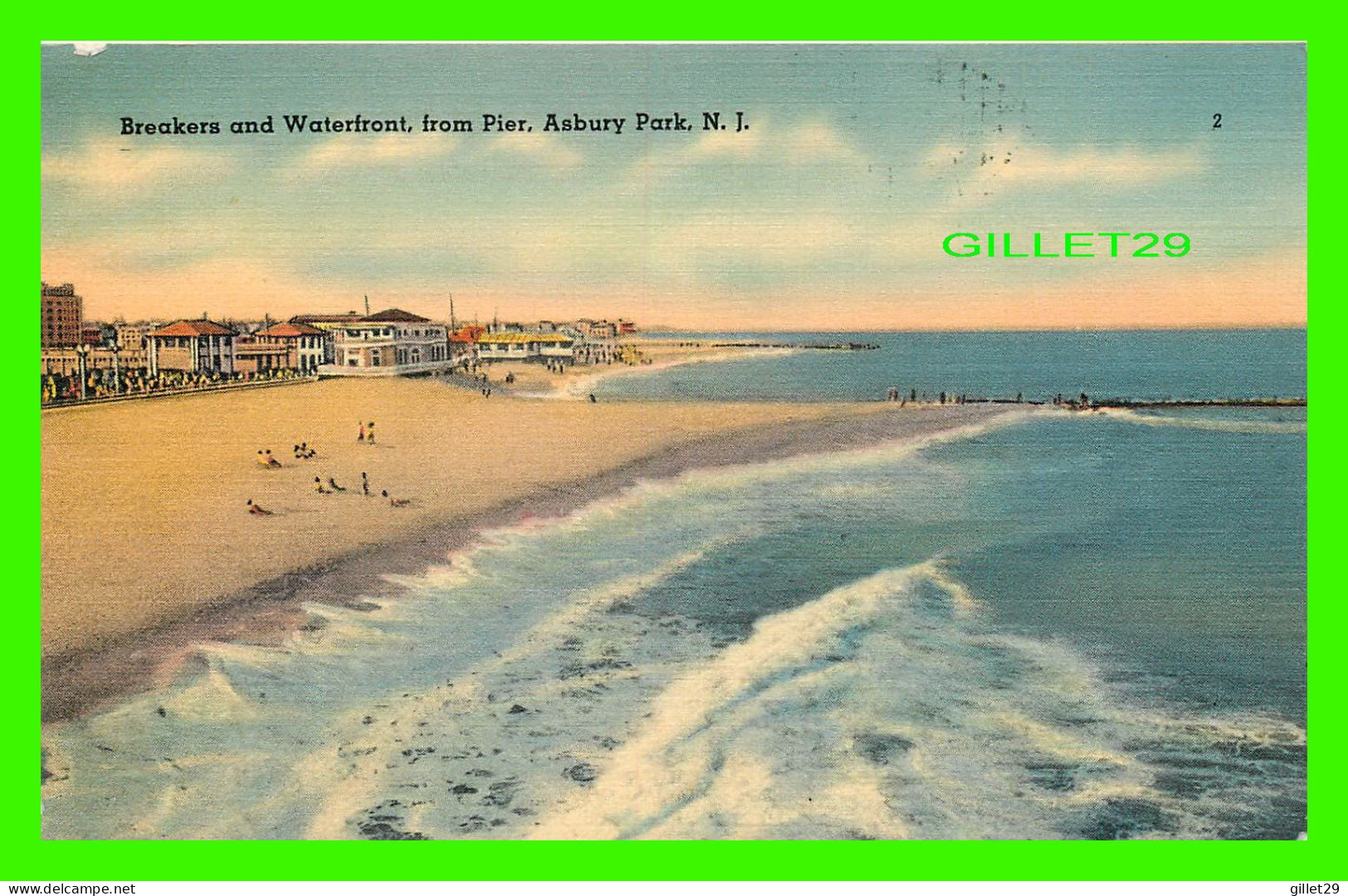 ASBURY PARK, NJ - BREAKERS AND WATERFRONT FROM PIER - TRAVEL IN 1940 - STAR STATIONERY CO -  TICHNOR BROS INC - - Sonstige & Ohne Zuordnung