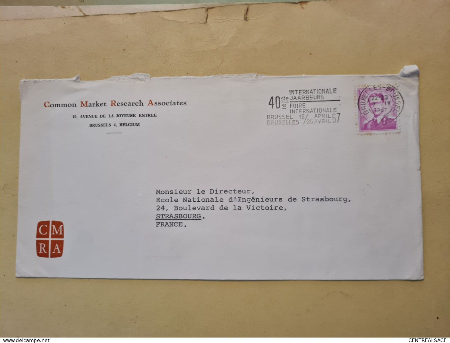 Lettre FLAMME BRUXELLES BRUSSEL ENTETE COMMON MARKET RESEARCH ASSOCIATES - Storia Postale