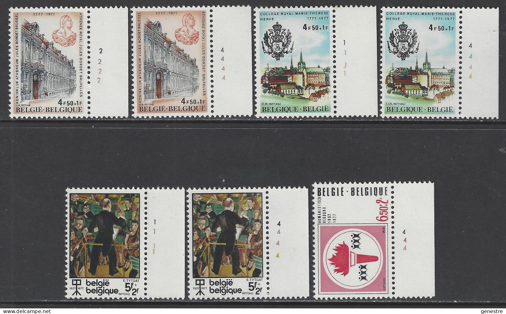 Belgique - 1977 - COB 1843, 1844, 1845 Et 1847 ** (MNH) - Numéros De Planche - Ongebruikt