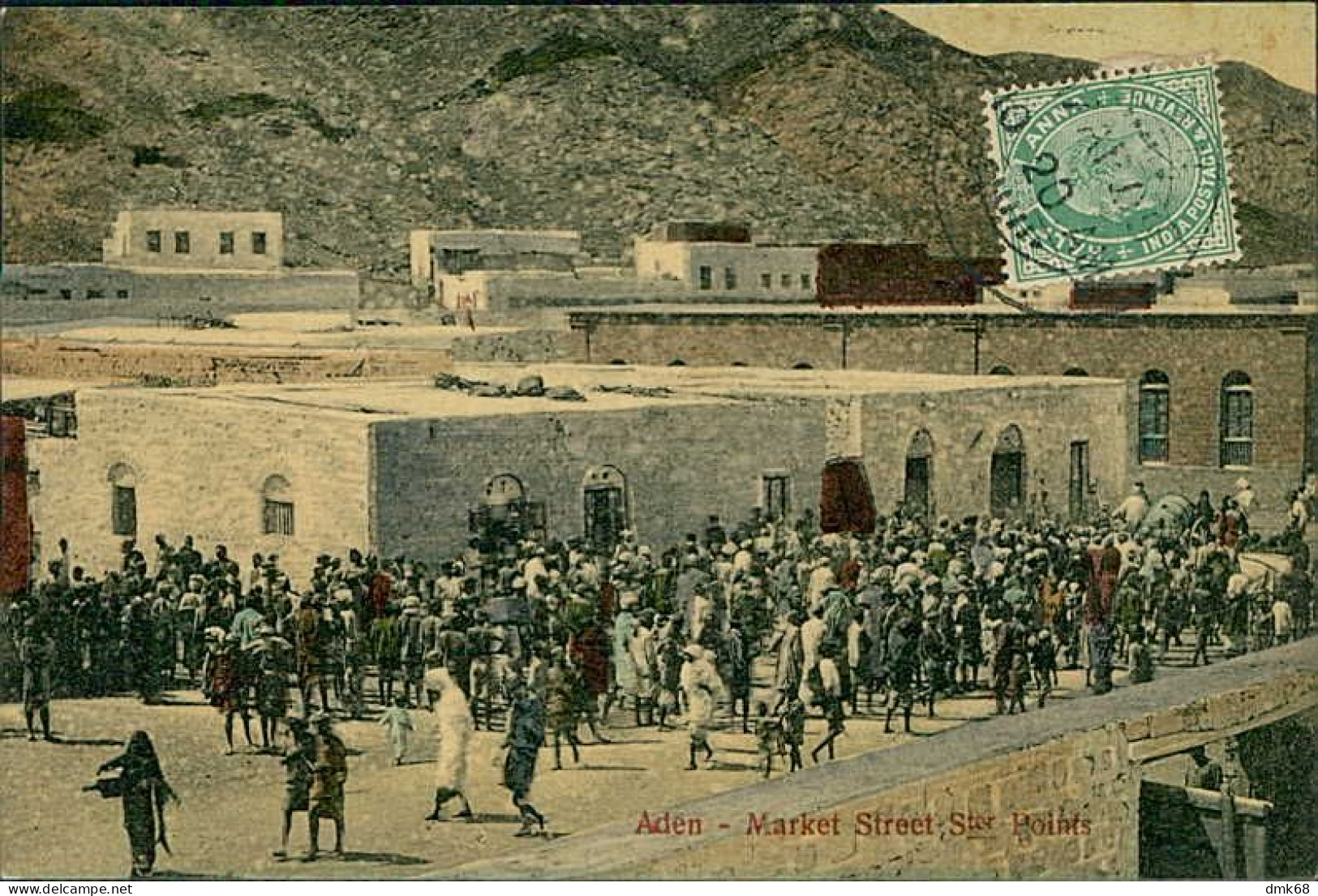 YEMEN - ADEN - MARKET STREET - Ster POINTS - EDIT I. BENGHIAT SON - 1909 / STAMP / POSTMARK  (18397) - Yemen