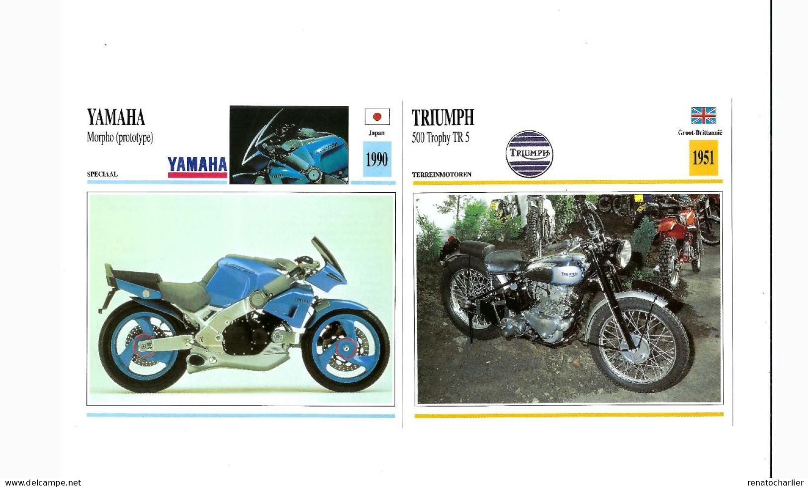 8 Fiches "Motos" Triumph,Norton,Yamaha.Format: 14 X 14 Centimètres. - Other & Unclassified