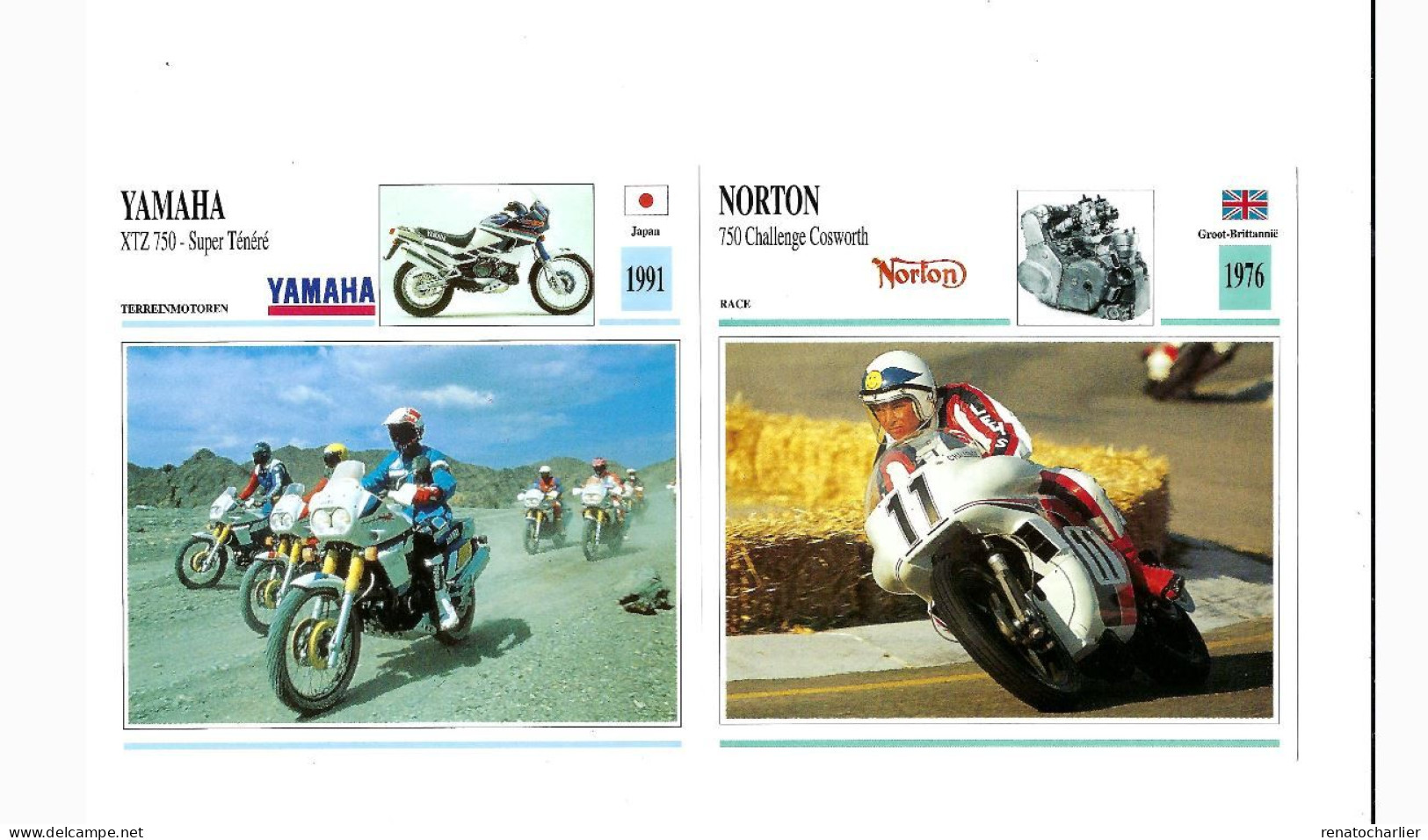 8 Fiches "Motos" Triumph,Norton,Yamaha.Format: 14 X 14 Centimètres. - Sonstige & Ohne Zuordnung