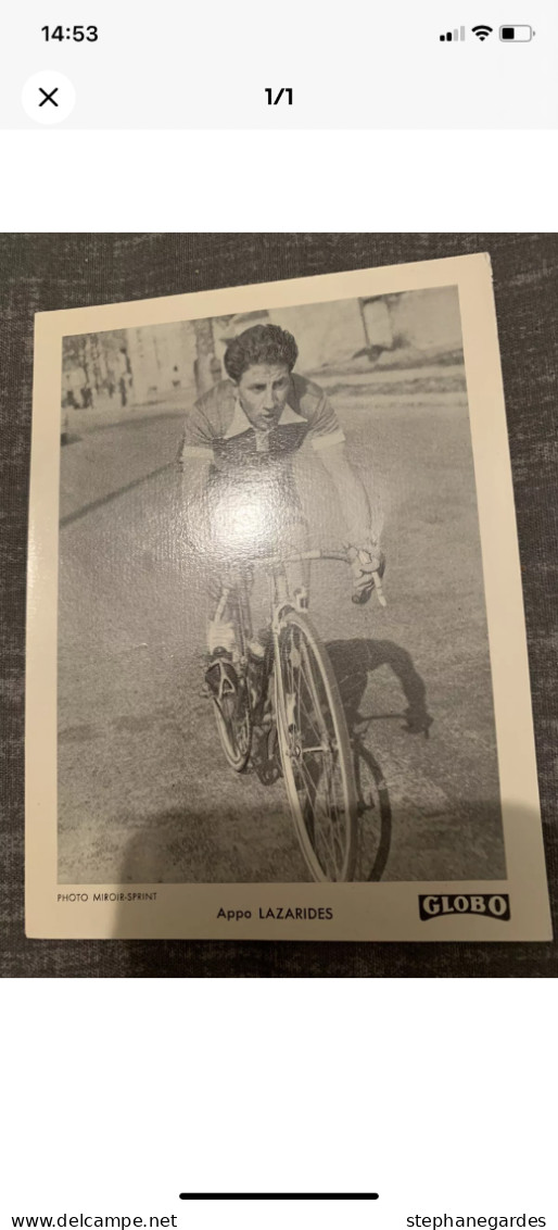 CYCLISME GLOBO Carte Souple Photo Miroir Sprint Appo LAZARIDES Année 60 - Cycling
