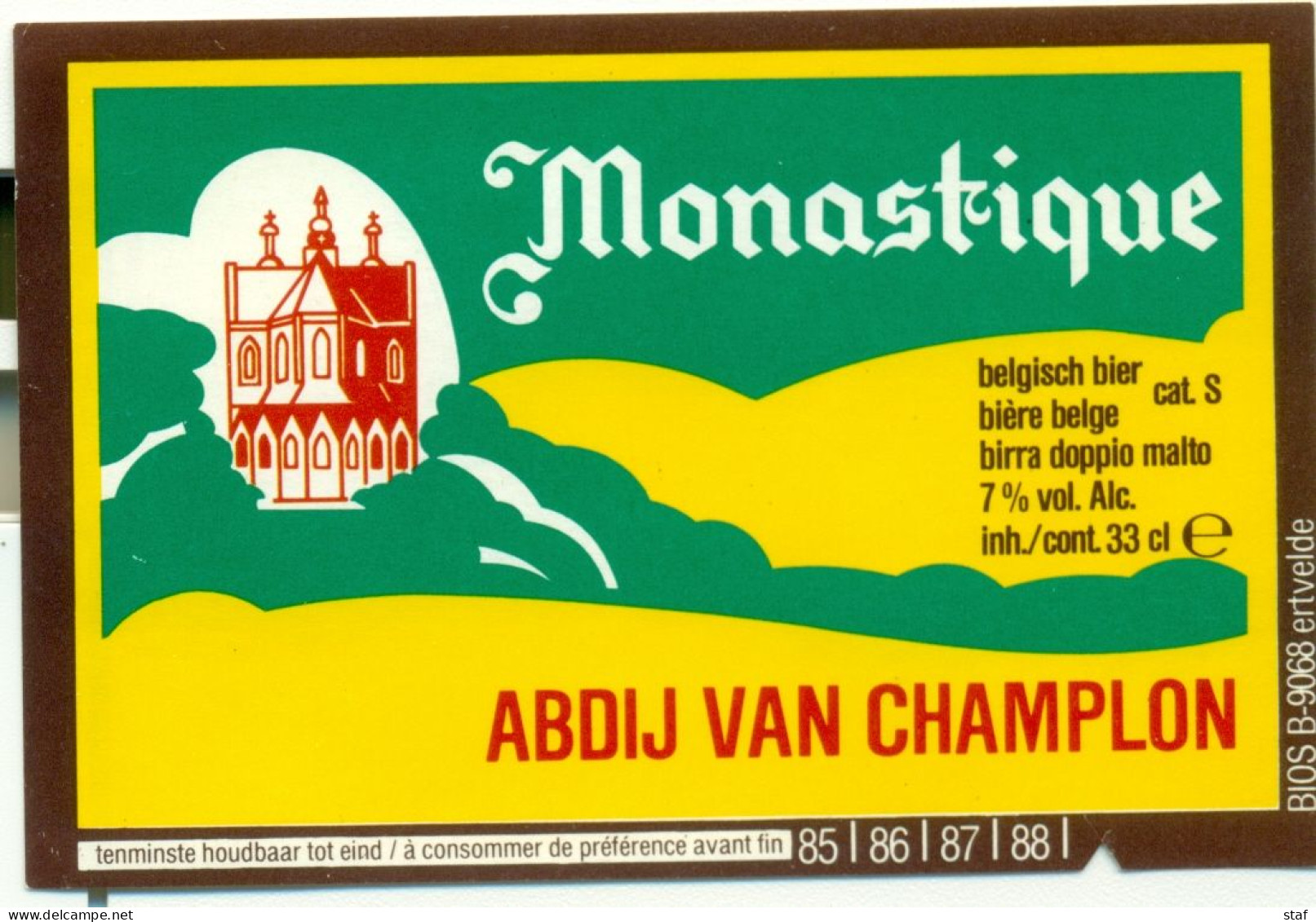 Oud Etiket Bier Monastique - Brouwerij / Brasserie Abdij Van Champlon - Bier