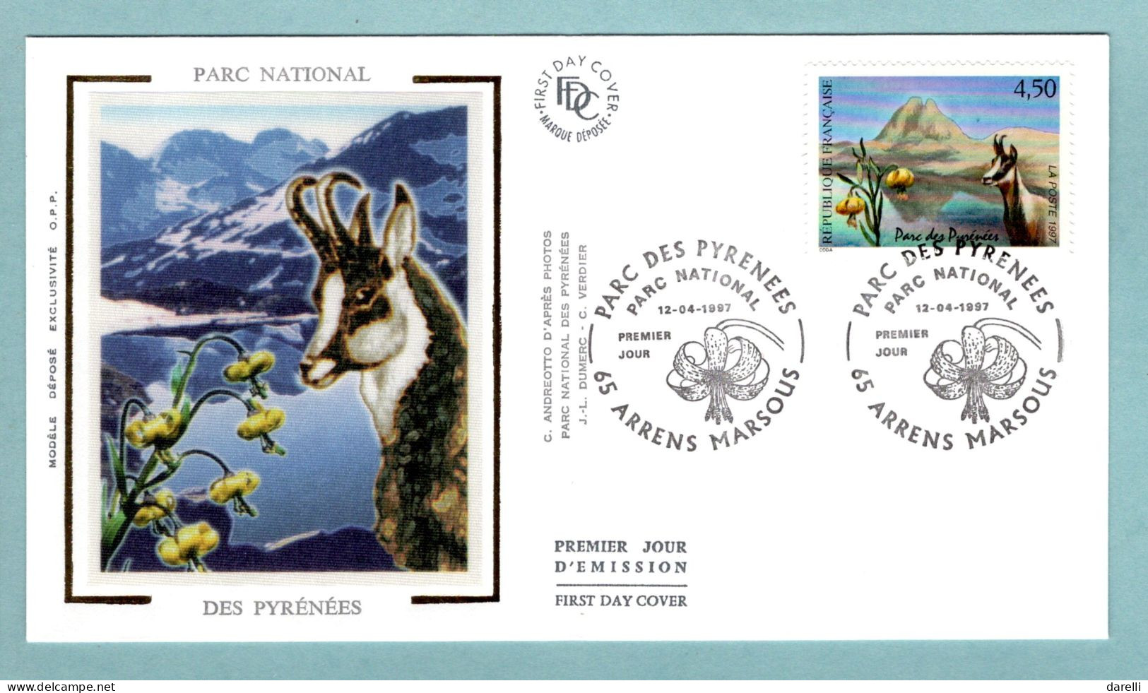 FDC France 1997 - Nature De France - Parc Des Pyrénées - YT 3056  - Isard Et Lys Jaune - 65 Arrens Marsous - 1990-1999
