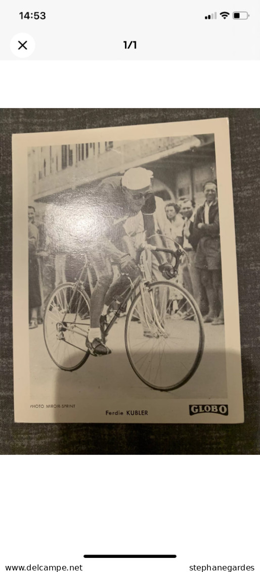 CYCLISME GLOBO Carte Souple Photo Miroir Sprint Ferdie KUBLER Année 60 - Cycling