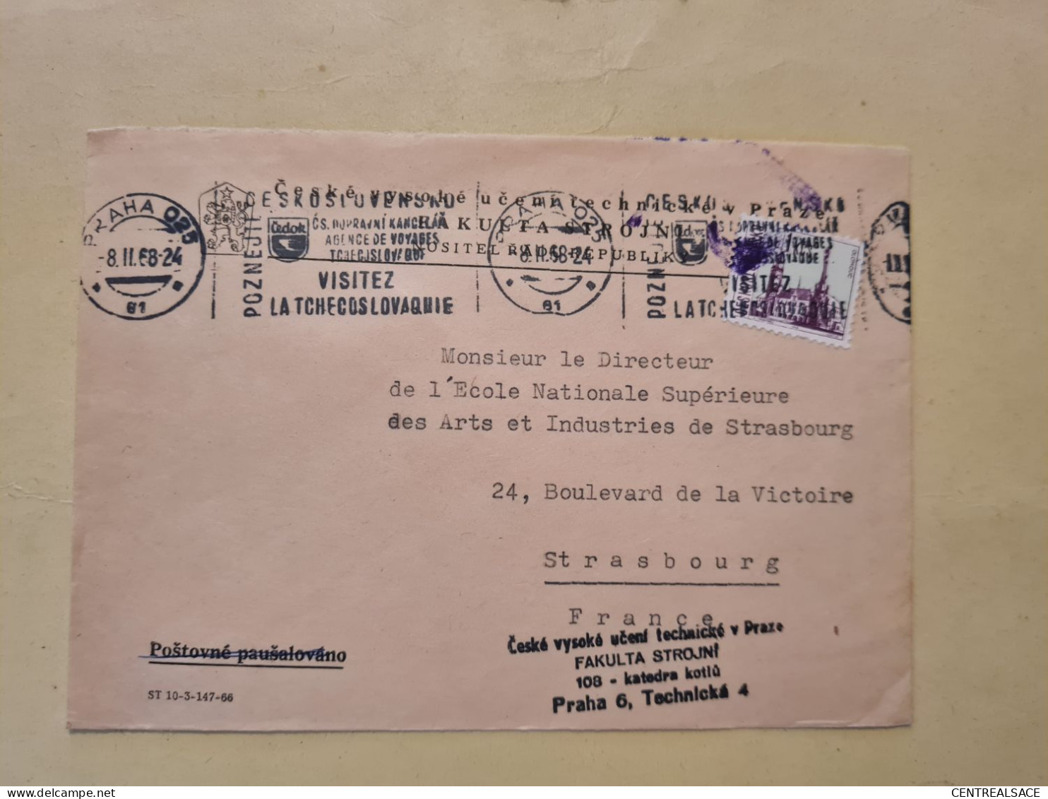 Lettre PRAHA FLAMME VISITEZ LA TCHECOSLOVAQUIE FAKULTA STROJNI - Covers & Documents