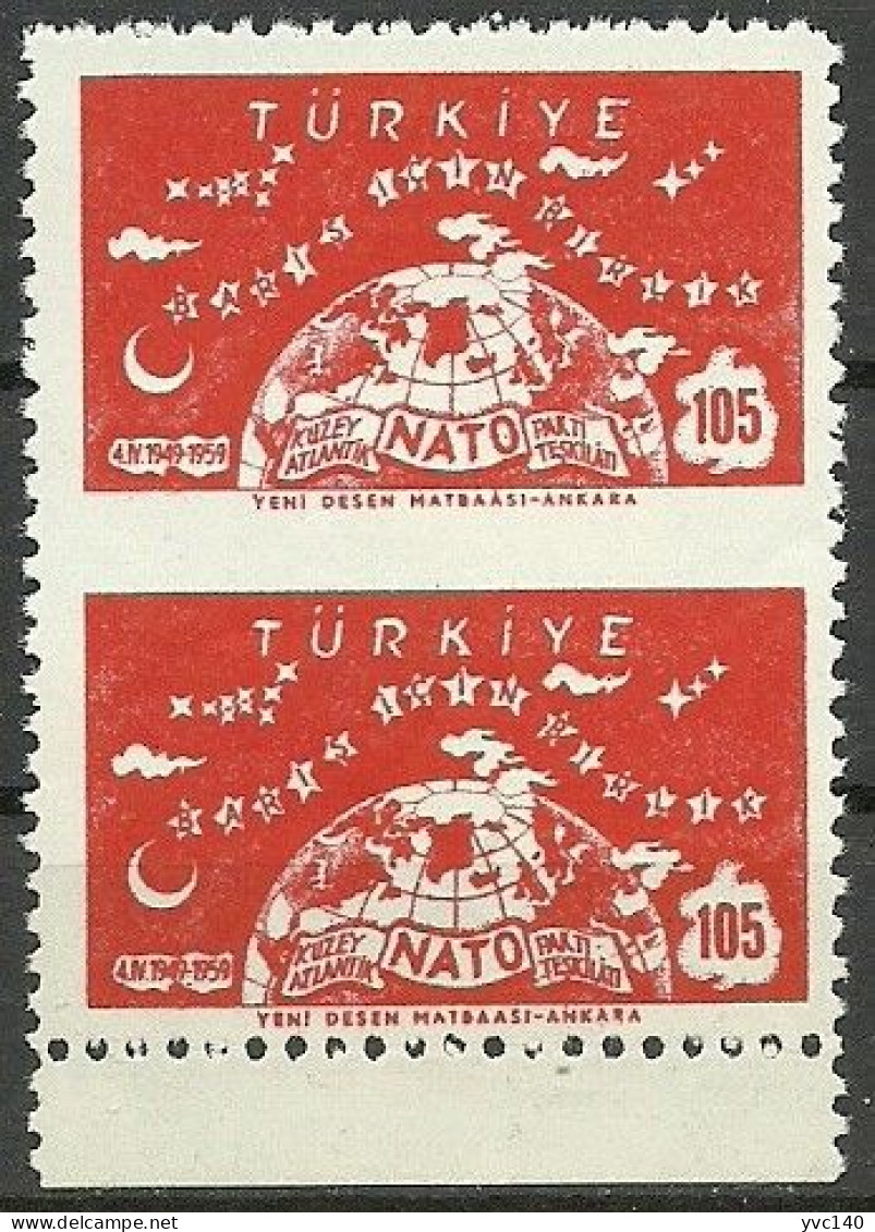 Turkey; 1959 10th Anniv. Of NATO 105 K. ERROR "Partially Imperf." - Ungebraucht