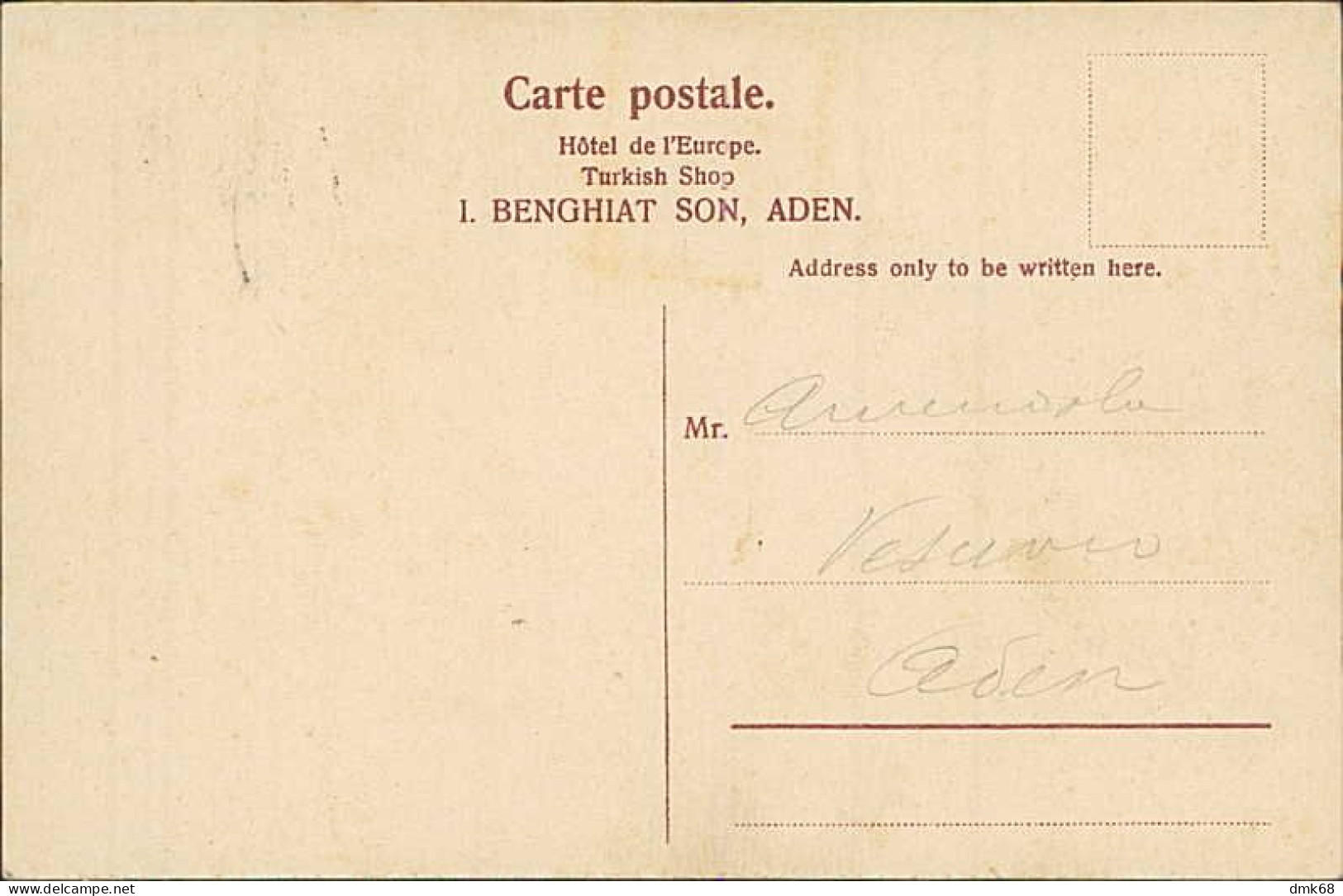 YEMEN - ADEN - S.ter POINT N. 1 - EDIT I. BENGHIAT SON - 1909 / STAMP / POSTMARK  (18400) - Yémen