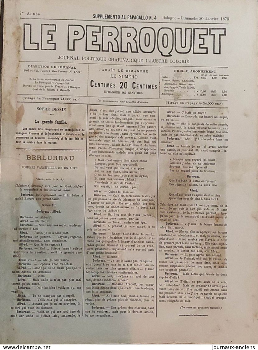 1879 Journal LE PERROQUET - GARGANTUA - LA GRANDE FAMILLE - GROSSI Augusto ( 1835 - 1919 )