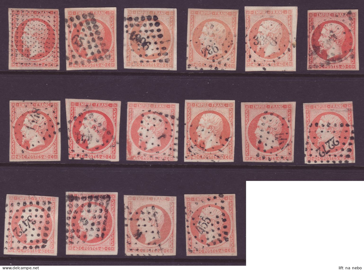 FRANCE 1853-1860 Napoleon III LOT 16 Stamps 40c Orange YT N°16 - 1853-1860 Napoleon III