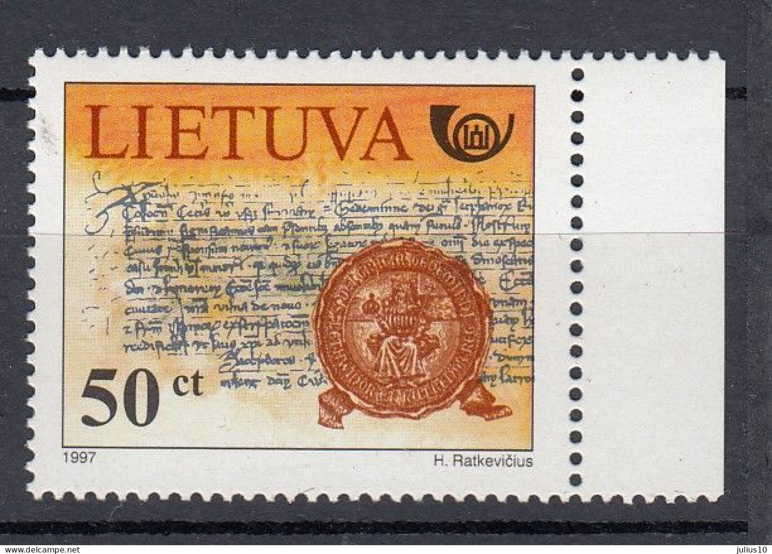 LITHUANIA 1997 Post History MNH(**) Mi 651 #Lt1112 - Lituanie