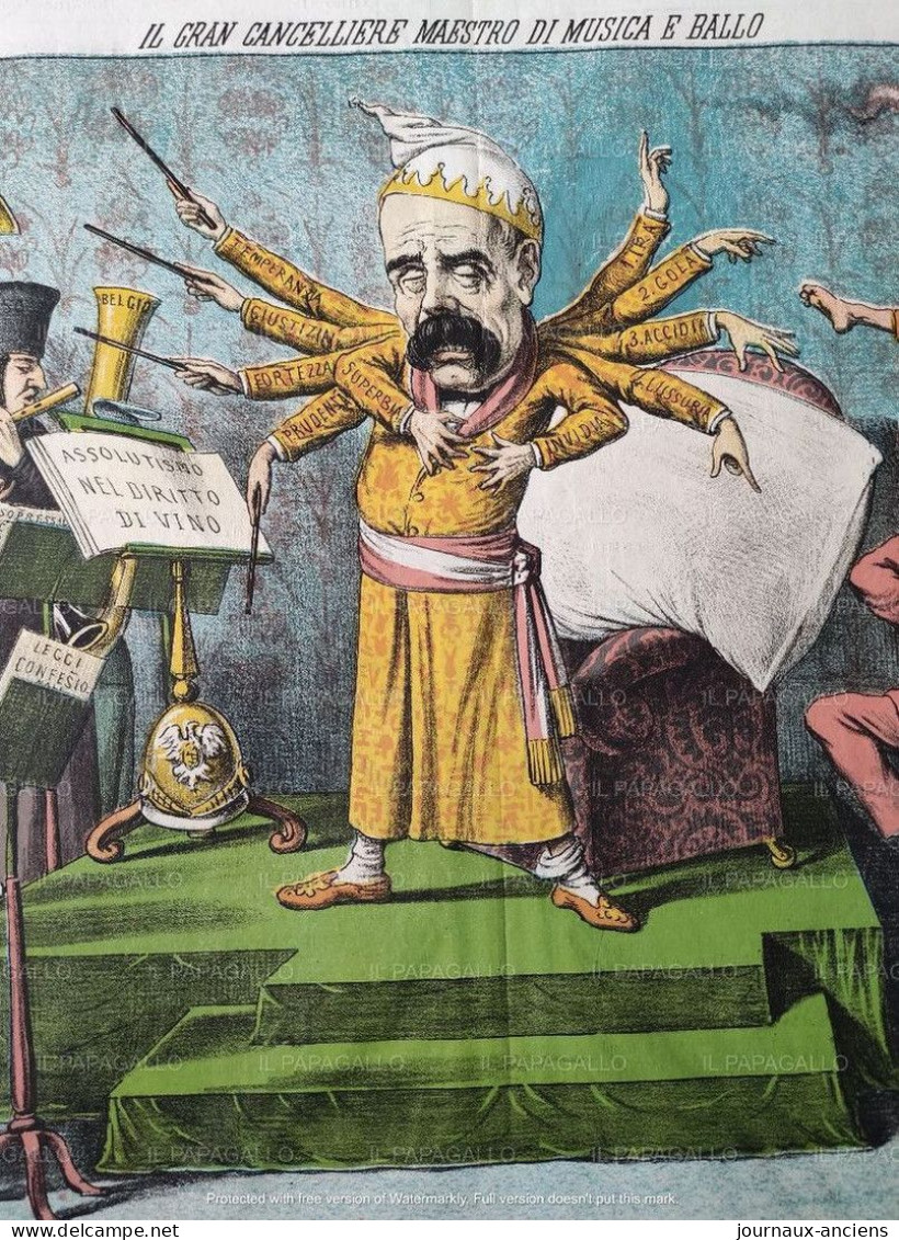 1874 Augusto GROSSI ( 1835 - 1919 ) - Journal Satirique IL PAPAGALLO - CHANCELIER MUSIQUE ET DANSE - OTTO VON BISMARCK - Ohne Zuordnung