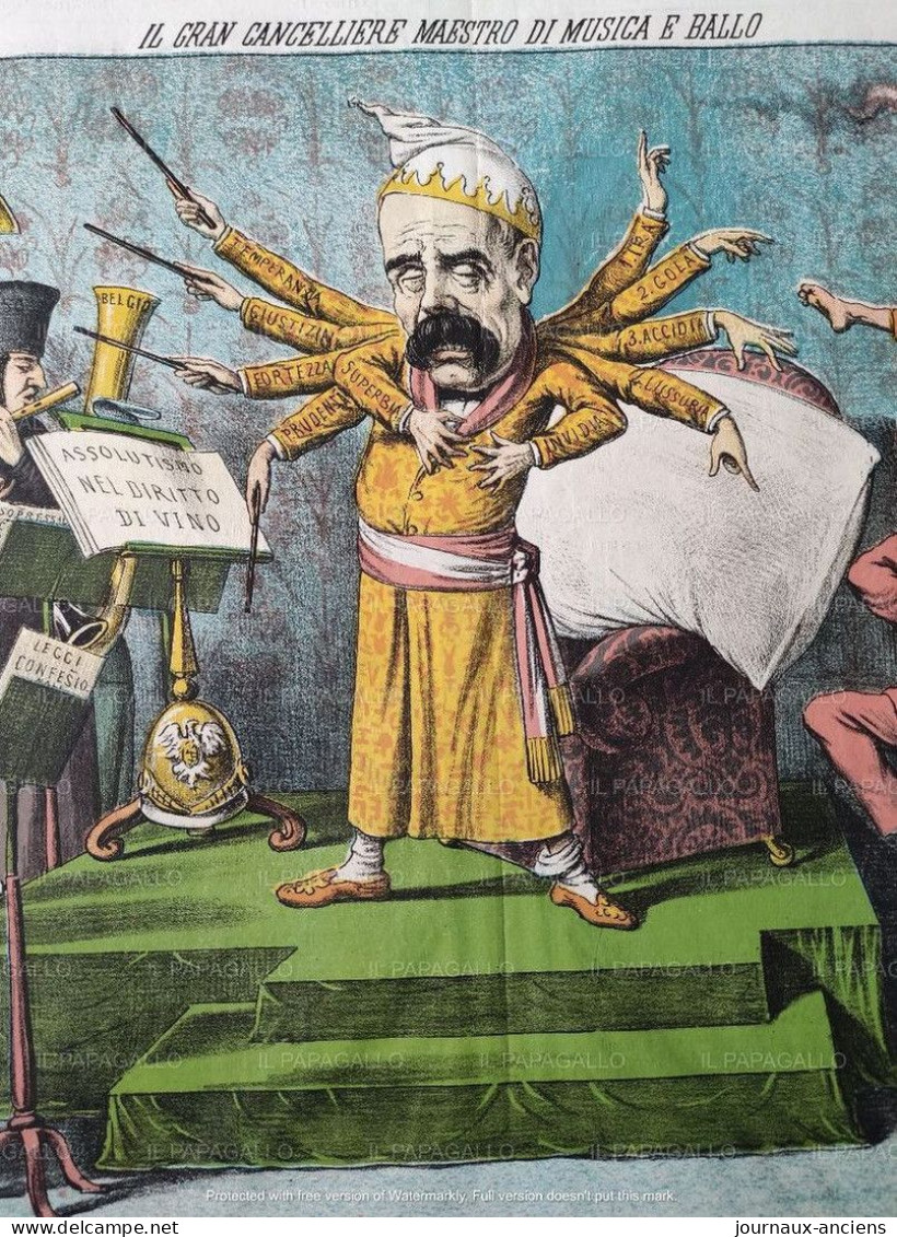 1874 Augusto GROSSI ( 1835 - 1919 ) - Journal Satirique IL PAPAGALLO - CHANCELIER MUSIQUE ET DANSE - OTTO VON BISMARCK - Sin Clasificación