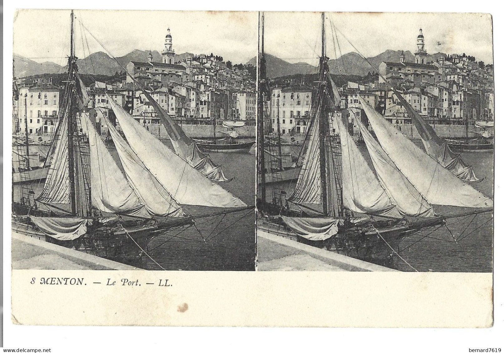 06  Menton - Carte Steroscopique -  Le Port - Bateau - Menton