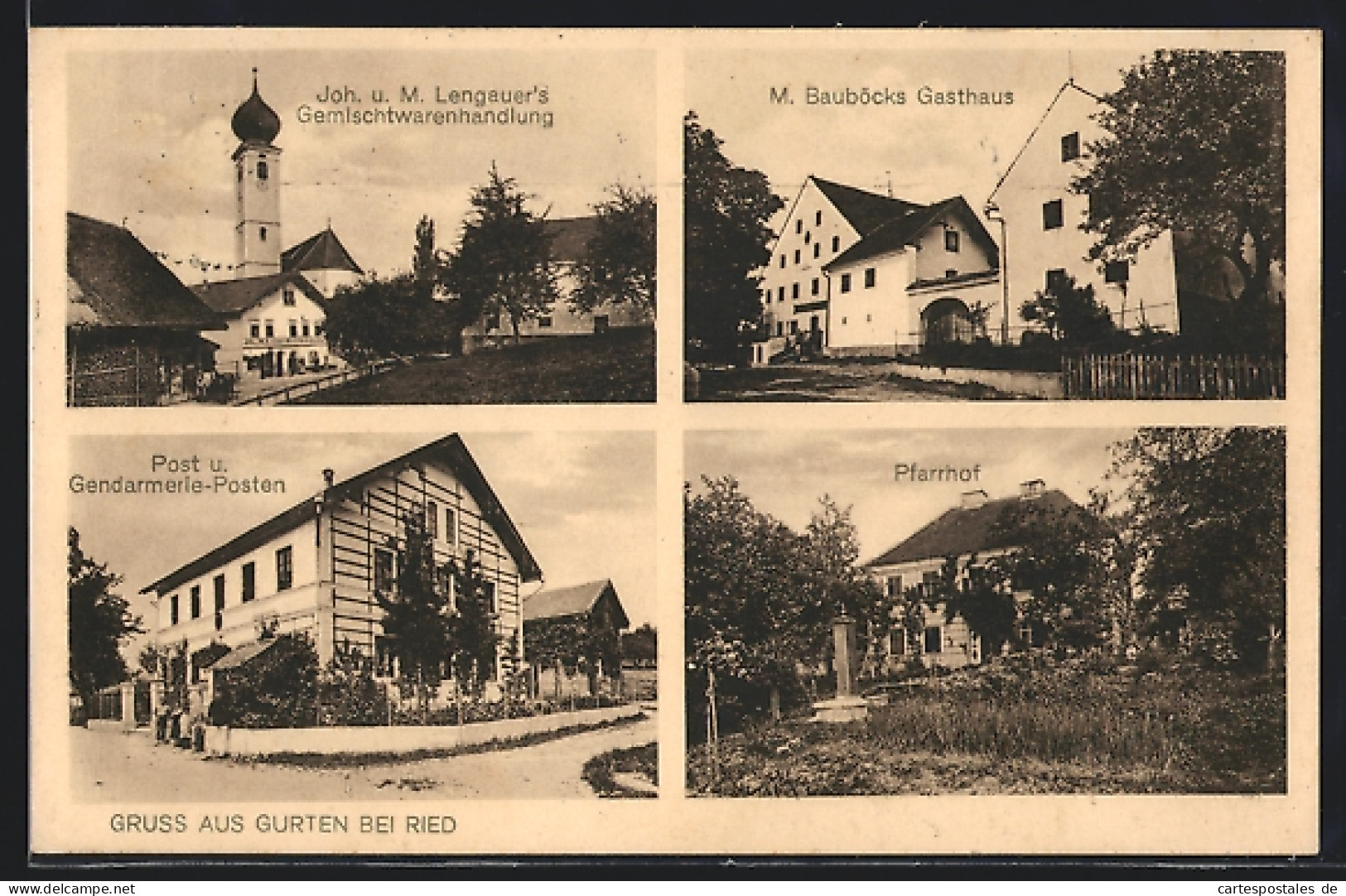 AK Gurten B. Ried, M. Bauböcks Gasthaus, Pfarrhof, Joh. U. M. Lengauer`s Gemischtwarenhandlung  - Other & Unclassified