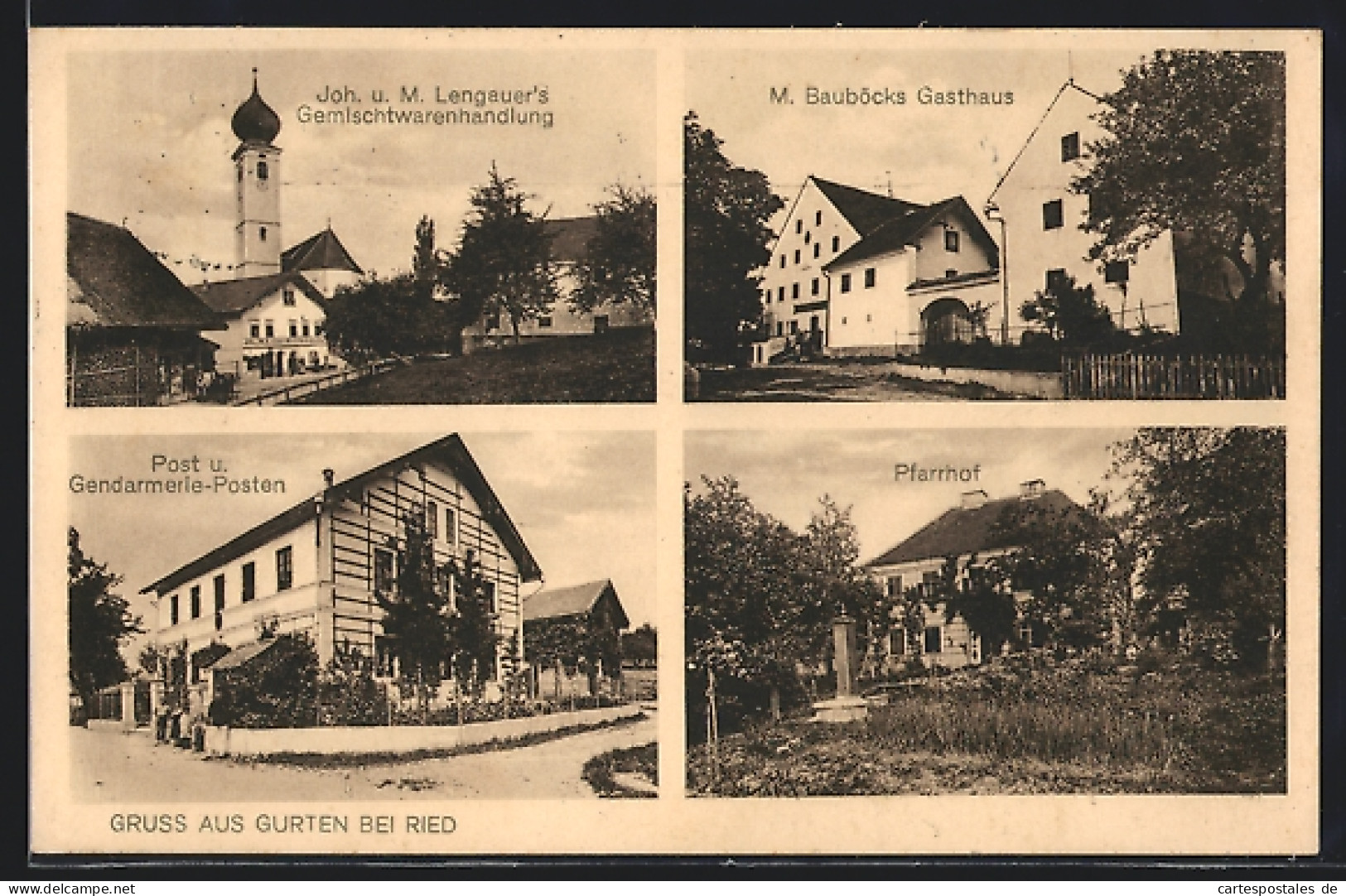 AK Gurten B. Ried, M. Bauböcks Gasthaus, Pfarrhof, Joh. U. M. Lengauer`s Gemischtwarenhandlung  - Autres & Non Classés