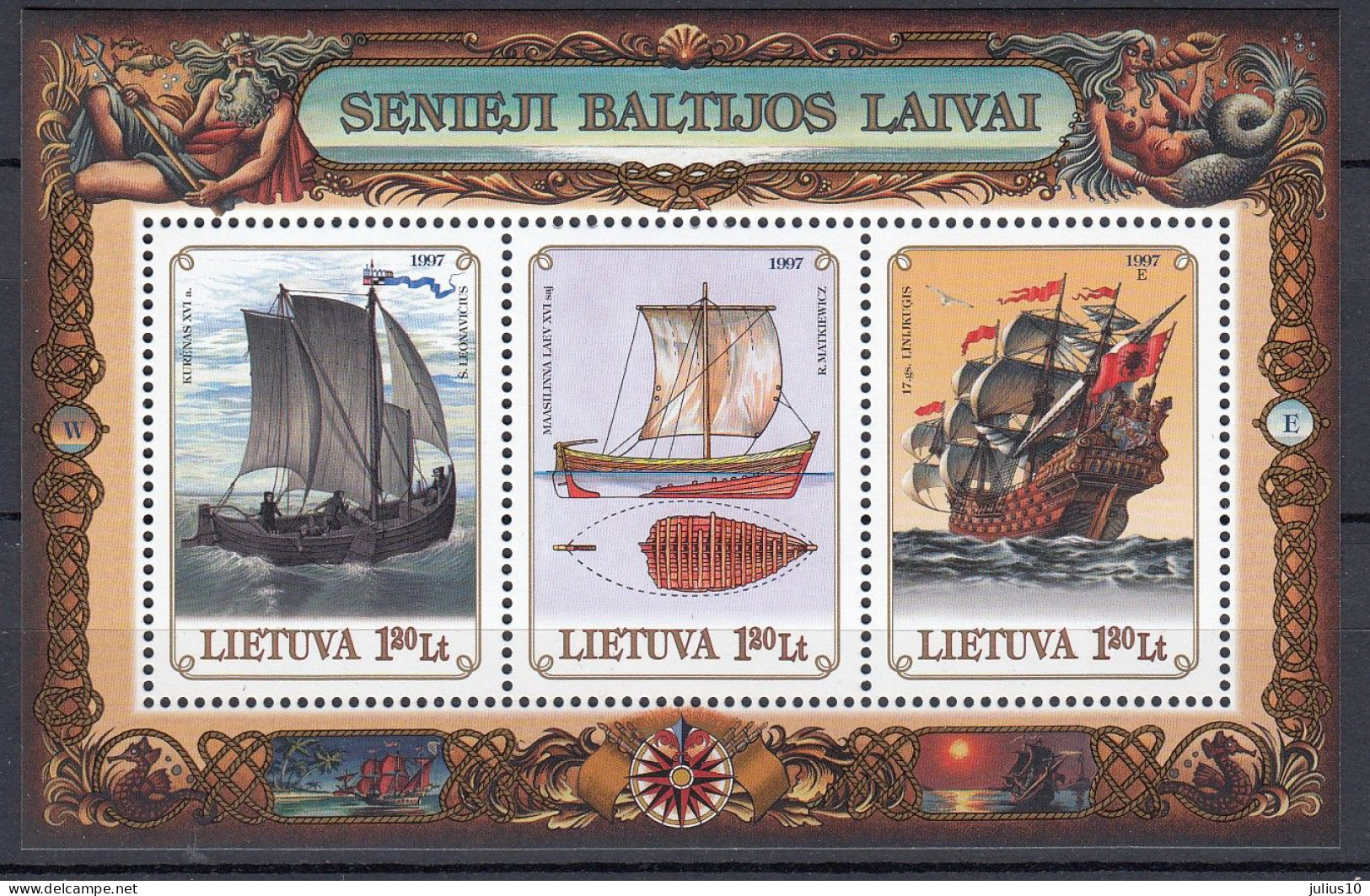 LITHUANIA 1997 Old Ships Joint Issue MNH(**) Mi Bl 11 #Lt1114 - Barcos