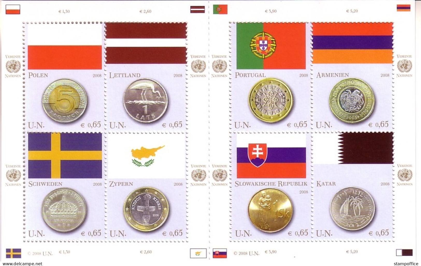 UNO WIEN MI-NR. 530-537 KLEINBOGEN POSTFRISCH(MINT) FLAGGEN Und MÜNZEN(III) 2008 - Blokken & Velletjes