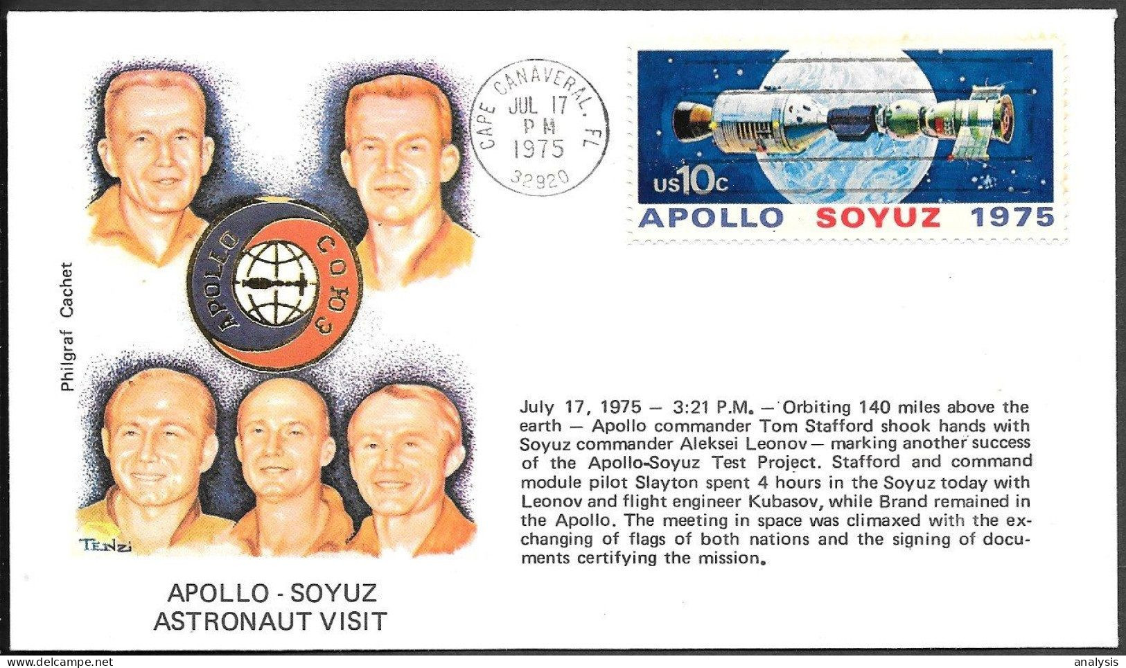 US Space Cover 1975. ASTP Apollo - Soyuz Docking Crew Transfer - Verenigde Staten