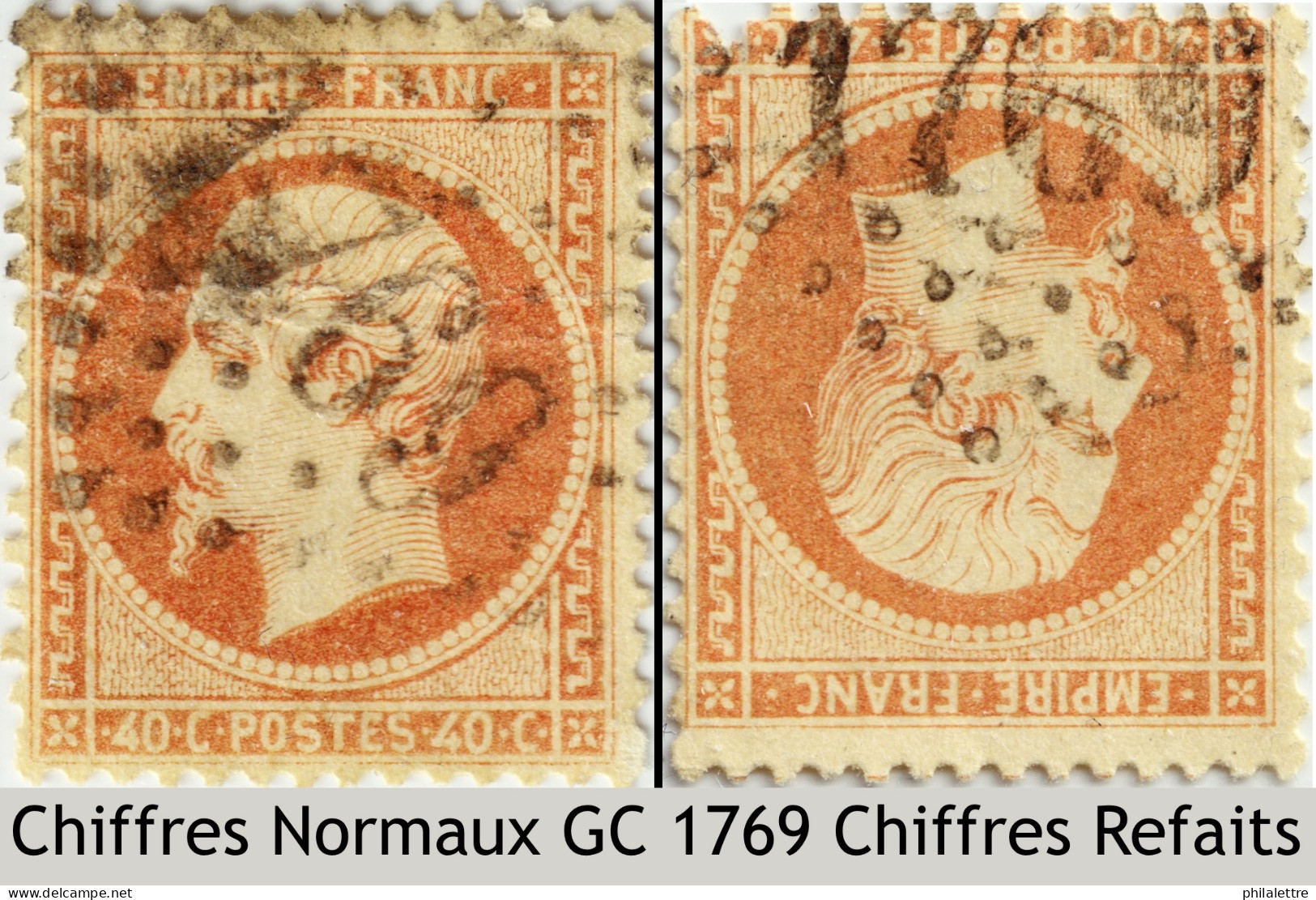 FRANCE - GC 1769 Du Havre Normal Et Refait Sur 2x Yv.23 40c Orange (timbres Défecueux) - 1849-1876: Klassieke Periode