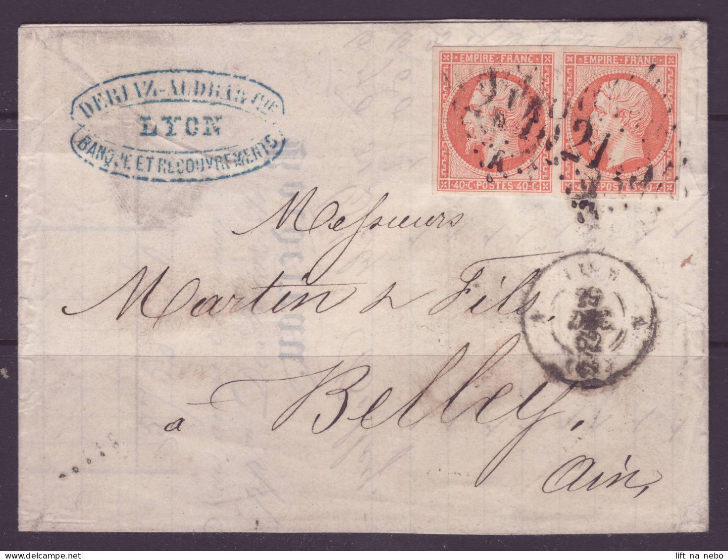 FRANCE 1853-1860 Napoleon III Pair (two Stamps) 40c Orange YT N°16 On The Cover Oblitération Gros Chiffres - 1853-1860 Napoléon III.