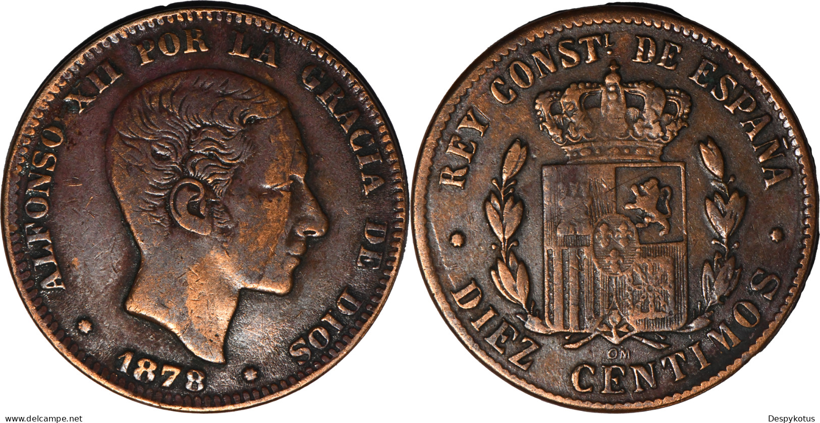 ESPAGNE - 1878 - DIEZ CENTIMOS - Alphonse XII - 19-268 - First Minting