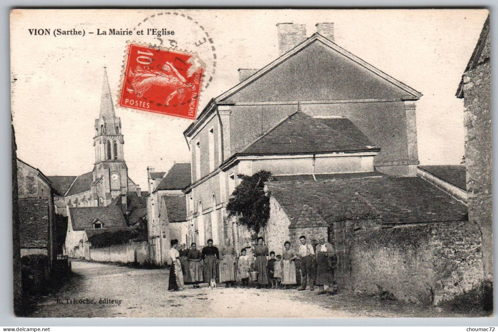 (72) 2865, Vion, Tricoche éditeur, La Mairie Et La Place De L'Eglise, état !! - Autres & Non Classés