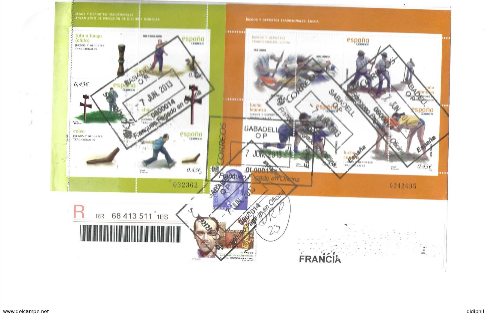 ESPAGNE 4044/4046 + 4071/4073 SUR LES JEUX ET SPORTS TRADITIONNELS  SUR LETTRE RECOMMANDE POUR LA FRANCE - Covers & Documents