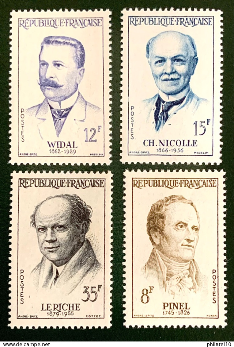 1958 FRANCE N 1142 / 1145 GRANDS MÉDECINS FRANÇAIS . LERICHE WIDAL NICOLLE PINEL - NEUF** - Unused Stamps