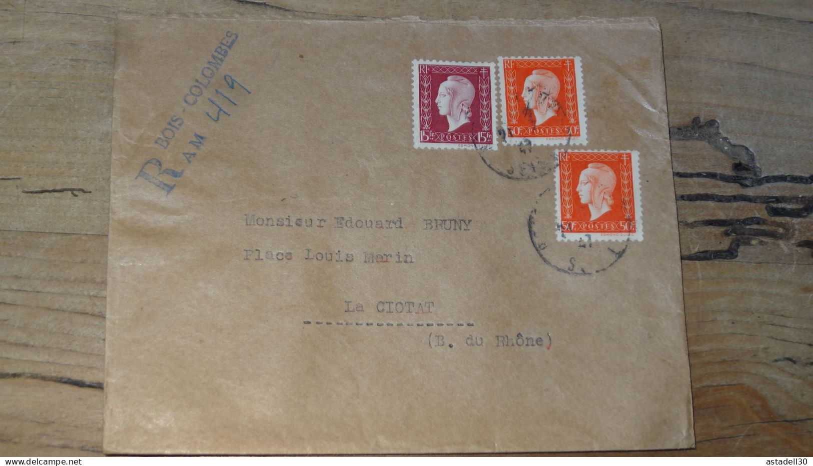 Enveloppe Recommandée Bois Colombes Pour LA CIOTAT - 1947  ............BOITE1.......... 449 - 1921-1960: Periodo Moderno