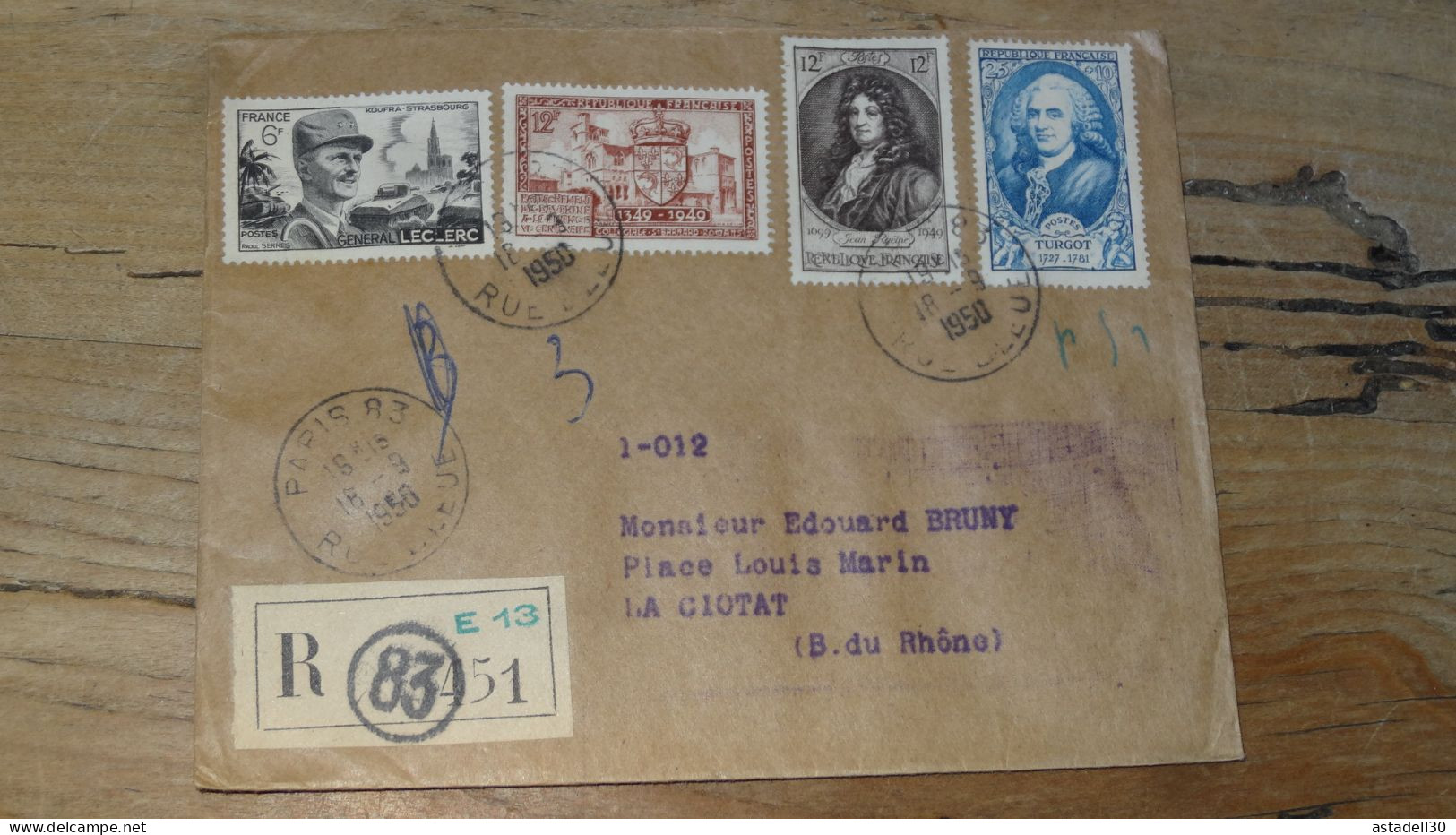Enveloppe Recommandée PARIS Pour LA CIOTAT - 1950  ............BOITE1.......... 452 - 1921-1960: Periodo Moderno