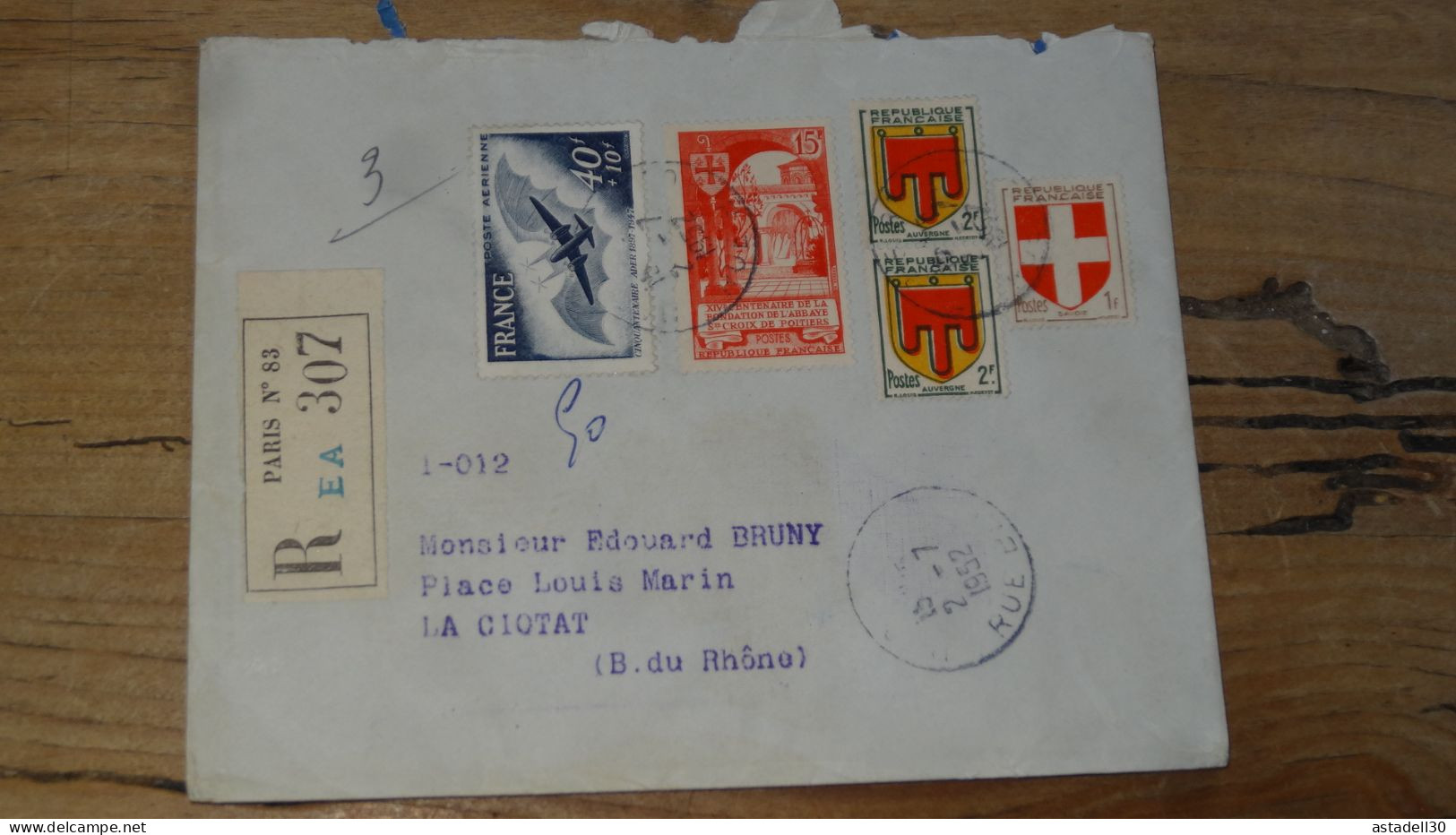 Enveloppe Recommandée PARIS Pour LA CIOTAT - 1952  ............BOITE1.......... 456 - 1921-1960: Période Moderne