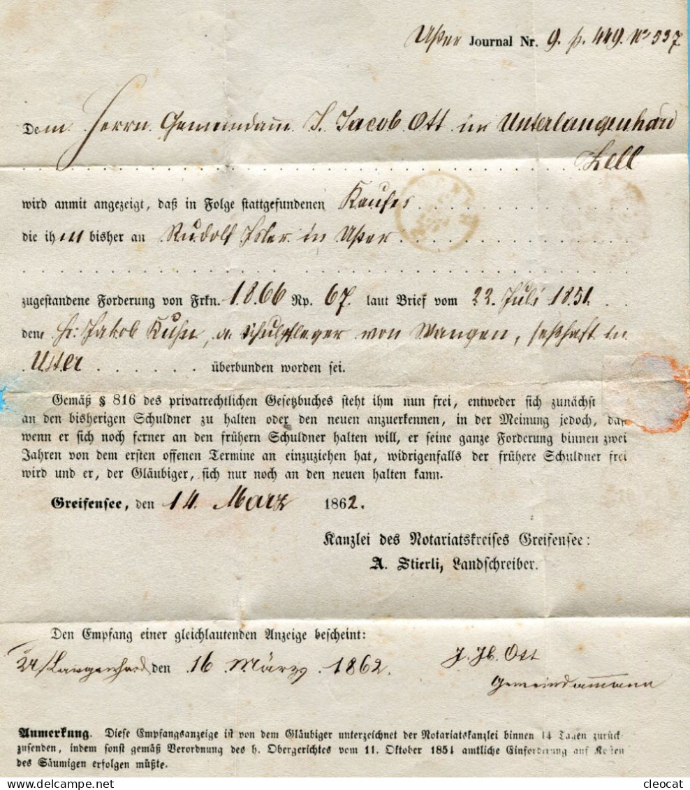 Faltbrief Von Rykon Nach Greifensee 1862 - ...-1845 Vorphilatelie