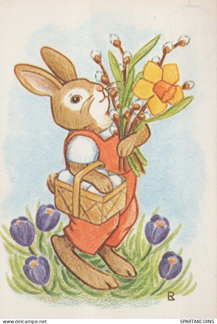 OSTERN KANINCHEN EI Vintage Ansichtskarte Postkarte CPSM #PBO400.A - Easter